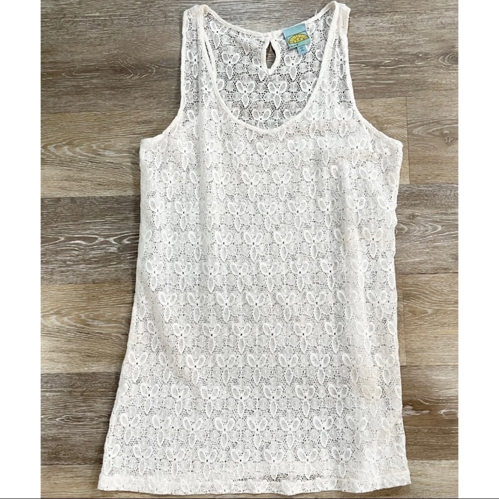 Vintage C&C California Sz L White Lace Swim Coverup Dress Racerback